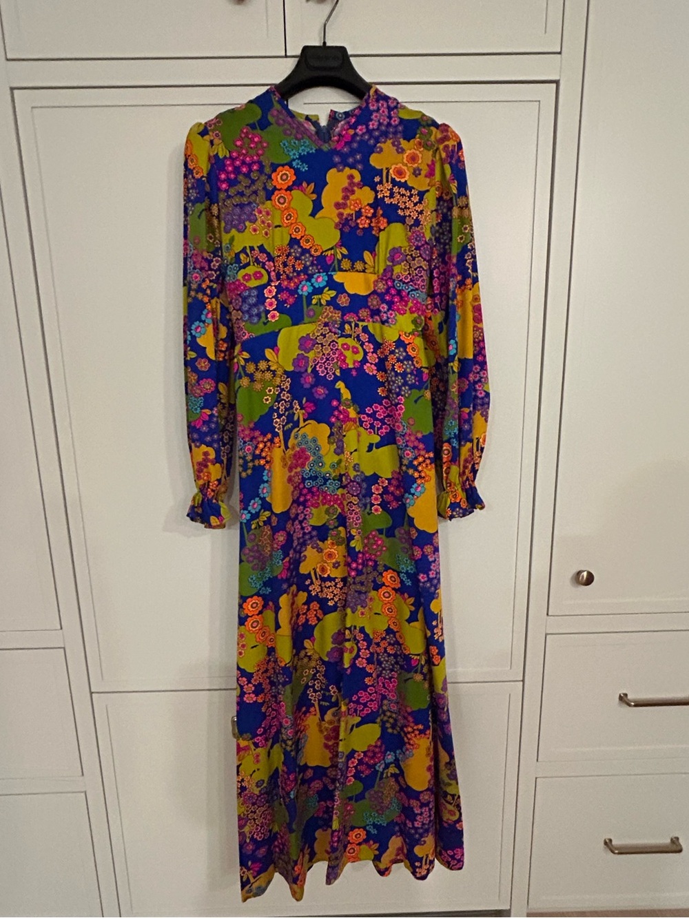 Vintage 60s 70s Psychedelic Floral Maxi Dress Mod Flower Power